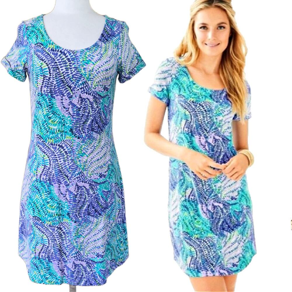 LILLY PULITZER Tammy French Terry Tee Dress Small Blue Current Fantasea Purple